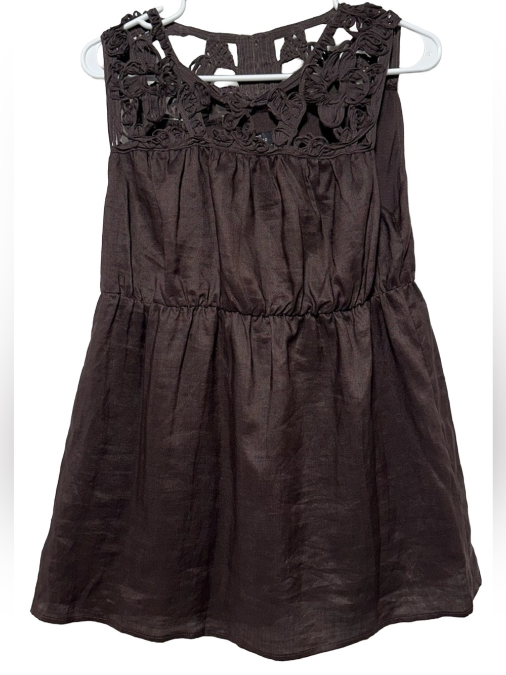 TRENZ Linen Babydoll Top Chocolate Brown Cottagecore Boho Fairy L